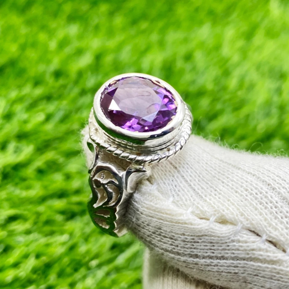 Anillo de Alejandrita, Anillo de Diseñador Hecho a Mano, Anillo de Plata de Ley 925, Personalizado Foto 4 de 4