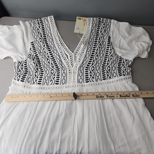 Velzera Women's Plus Size V-Neck Embroidered Dress Off-White 1XL - Picture 10 of 14
