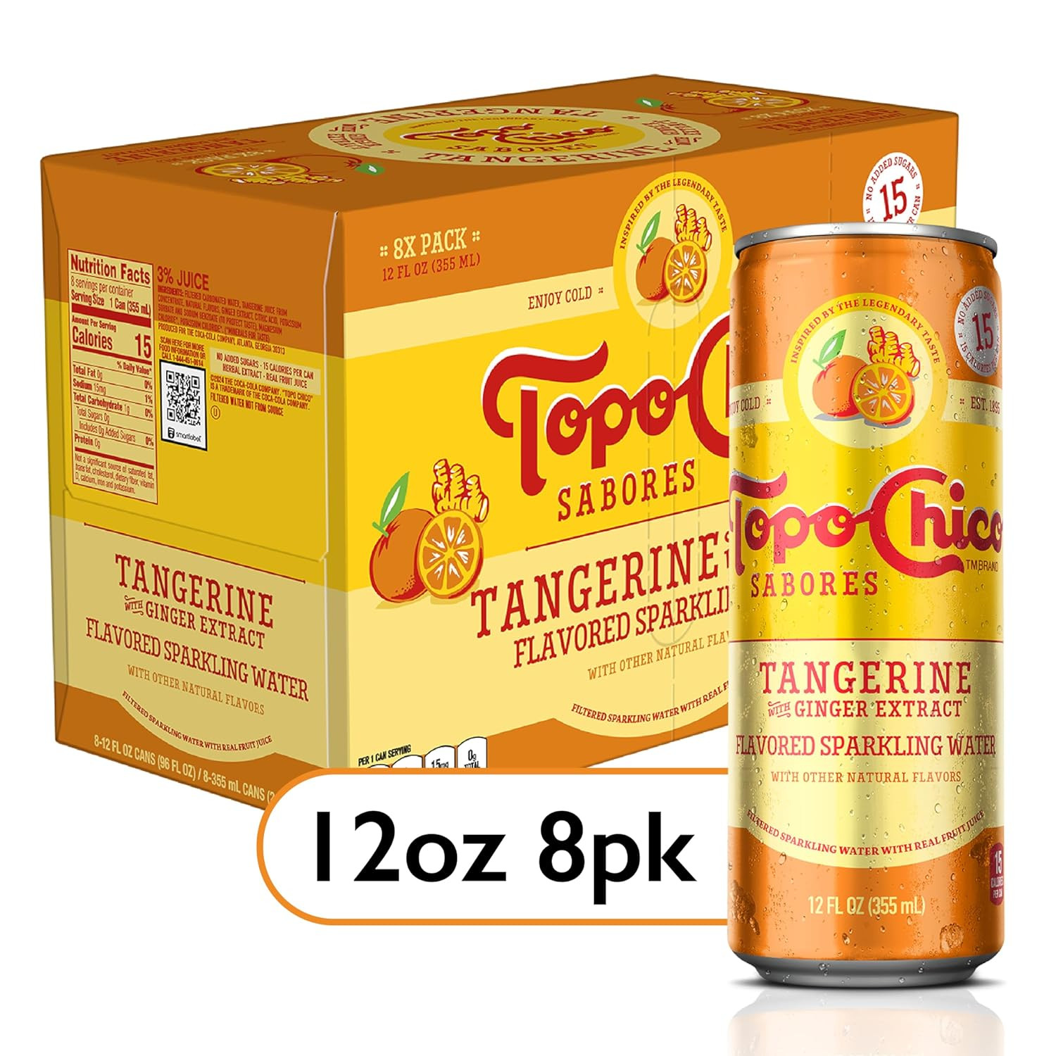 Topo Chico Sabores Mandarina con Extracto de Jengibre 12oz 8pk