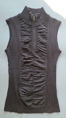 Belldini Y2K Women Sleeveless Black Sweater Acrylic Zip Rhinestone Size L 