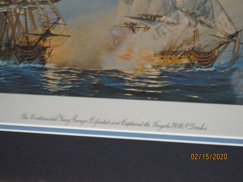 A framed and matted print of a revolunary sea battle between the American and Ro - Picture 4 of 6