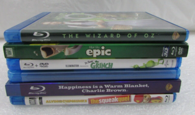 6 Family Blu-Ray's: Wizard of Oz, Grinch, Epic, Cars 2, Alvin