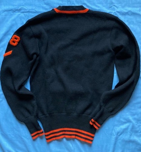 Vintage 1958 LETTERMAN V-AUSSCHNITT PULLOVER schwarz orange BUCHSTABE 'K' Wolle - Bild 3 von 5