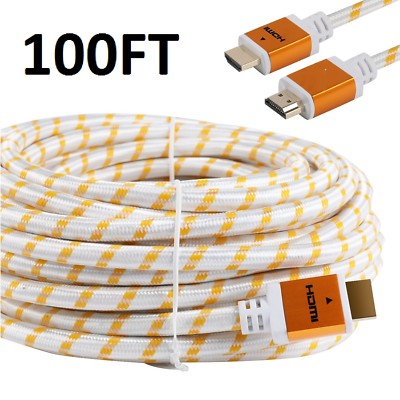 PREMIUM HDMI CABLE 100FT For 3D DVD PS3 HDTV XBOX LCD HD TV 1080P v1.4 White US