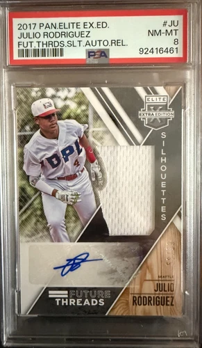 2017 Elite Extra Ed. Future Thrds Autograph Game-Used Relic Julio Rodriguez PSA8
