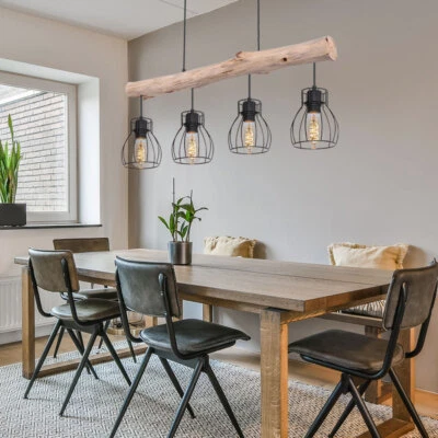 Design Hänge Lampe Retro Decken Leuchte Gitter Wohn Zimmer Holz Balken Strahler - Bild 1 von 4