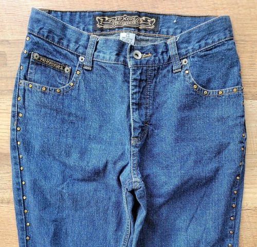 Vintage 80s 90s No Excuses Med Wash Jeans Yellow Rhinestones Sz 5/6 W28 L29 J139 - Picture 3 of 9