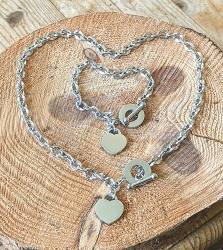 Personalised Silver Heart Charm Toggle Necklace, Chunky Heart Pendant Necklace - Picture 21 of 42