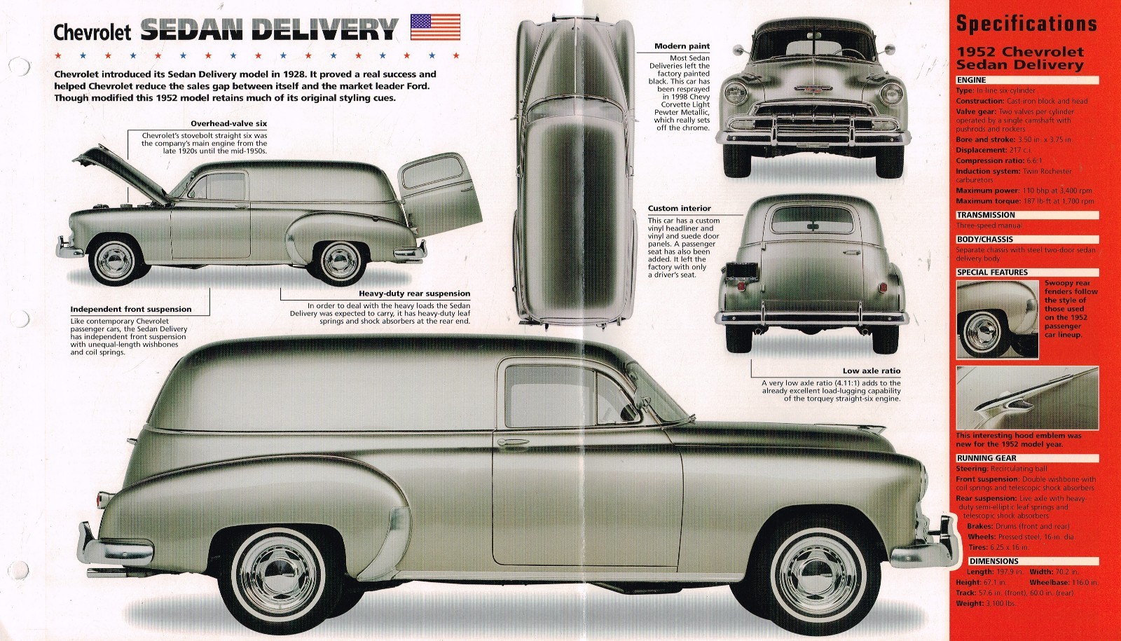 1952 CHEVROLET SEDAN DELIVERY Truck SPEC SHEET/Brochure eBay