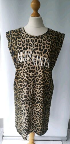 AllSaints Ladies Summer Tank Dress Size S 8 10 Sleeveless Animal Print Tan Black - Afbeelding 1 van 12