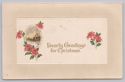 Samson Bros~2010 S~Hearty Greetings For Christmas~Poinsettias~PM 1914 Postcard