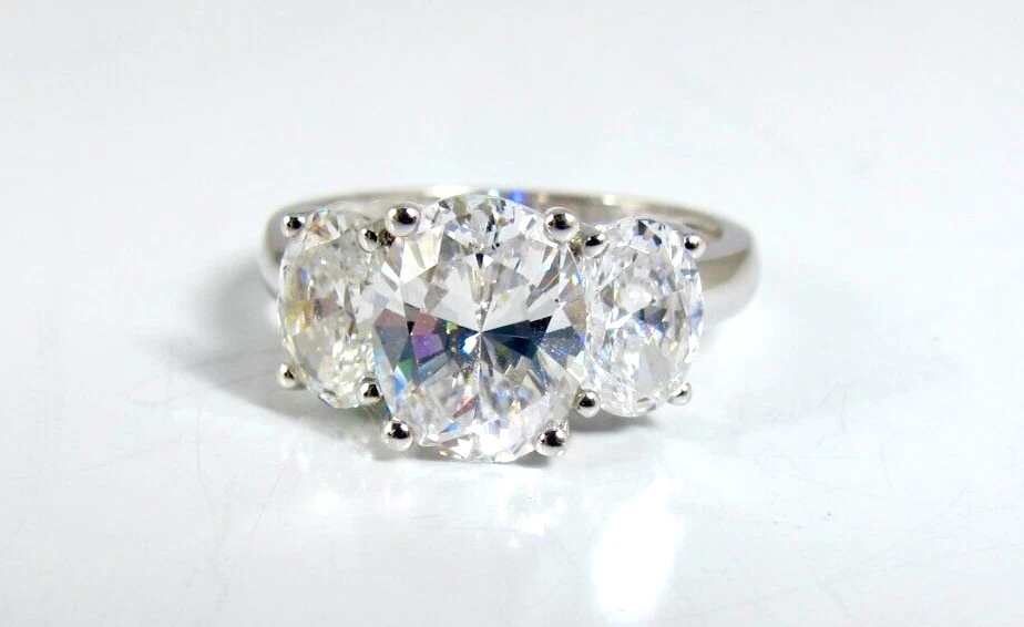 Diamonique 14K White Gold Oval CZ Three Stone Ring Size 6 - Image 2 of 4