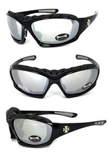 Choppers Motorcyle Riding Glasses Foam Padded Sunglasses Shiny Black Mirror Len