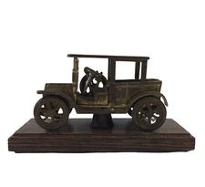Vintage Die Cast Brass 1910-1920 Touring Car, Wood Base, Made In Italy