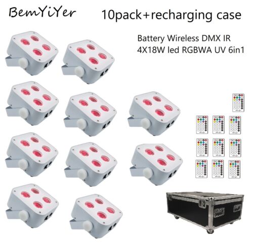 10pack led slim uplights w/Case Battery operated Wireless DMX IR RGBWA+UV 6in1 - Afbeelding 1 van 13