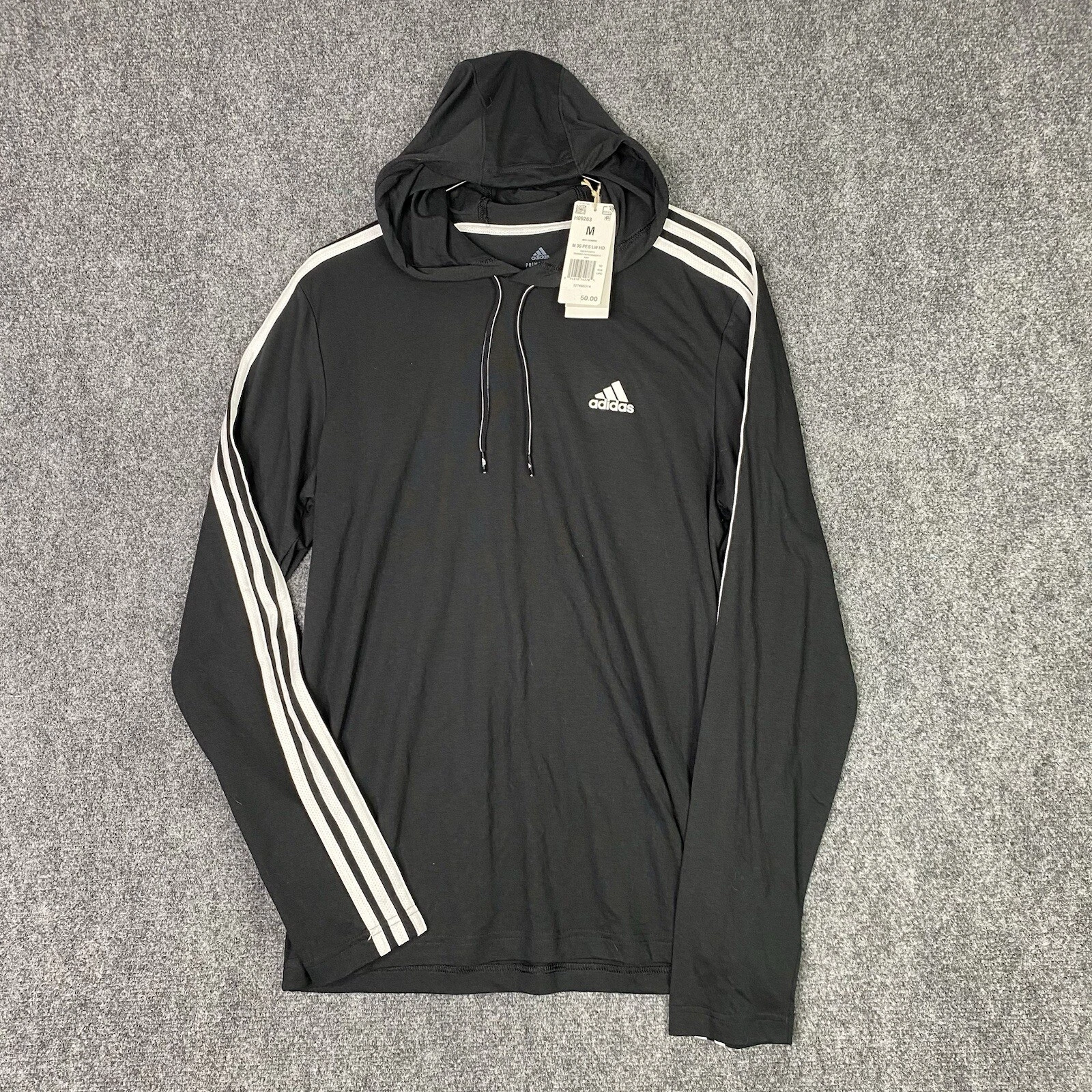 Adidas Mens Hoodie Medium Sweatshirt Black Lightweight Thin Pullover H09263 New