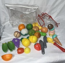 Cutting Play Food Toys for Kids, Pretend Play Kitchen Fake Fruits Ice Cream Veg
