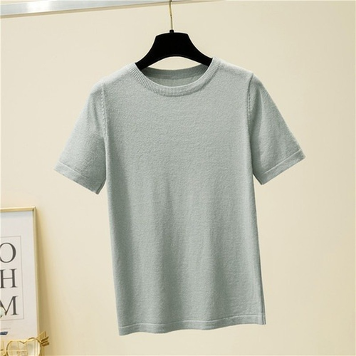 Women Shiny Knit Pullover Slim Short Sleeve Sweater Glitter Cropped Top Thin - Picture 7 of 14