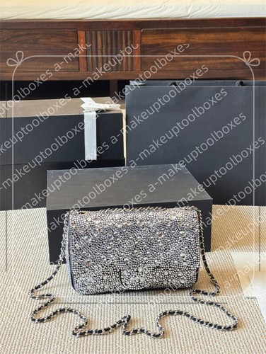 Bolso bandolera bandolera con solapa cadenas estrás cristal brillante para mujer B02