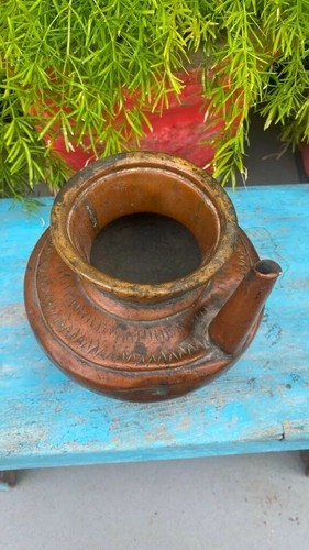 Old Rare Indian Antique Hand Forged & Carved Copper Made Holy Water Serving Pot - Picture 3 of 12