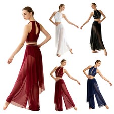 Women Set Modern Dance Outfits Recital Dancewear Practice Sleeveless Festival
