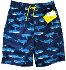 Gap Kids Boys Swim Trunks Beach Wear Size 10 NWT Blue Sharks Lined Pockets UPF50