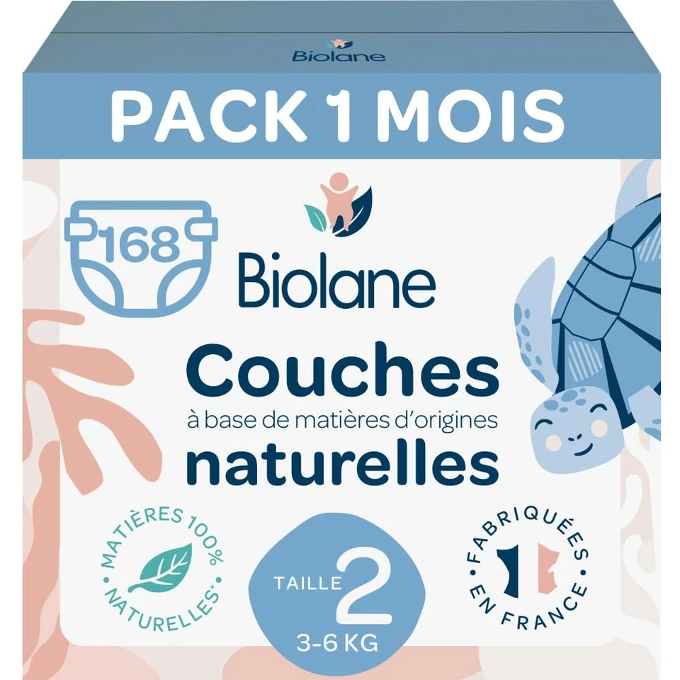 BIOLANE COUCHES NATURELLES taille 2 (3-6 kg) 6 x 27 couches jetables - Photo 1/1