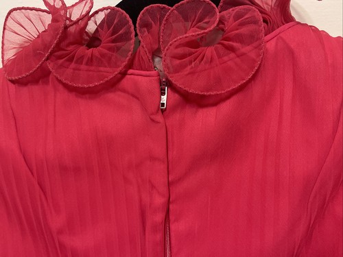 Vintage 1960s Pink Ruffle Neck Chiffon Party Dress 60s Evening Dress & Belt sz 6 - Picture 8 of 15