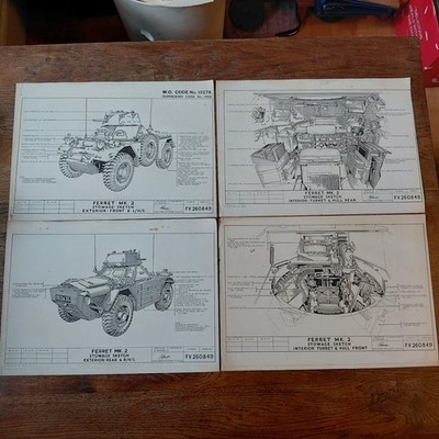 Original Vintage Frettchen Mk 2 Scout Car Staukarten - Full Set (4 Blätter) 1970