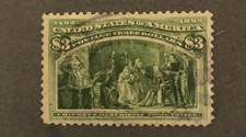 US #243, $3.00 Colombian, used w/light cncl.,Miller cert., Scott VF/XF $1200.00