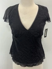 NEW! Vtg I.N. Studio Top Blouse Sz Medium Women’s Black Y2K Sequins Goth Fairy