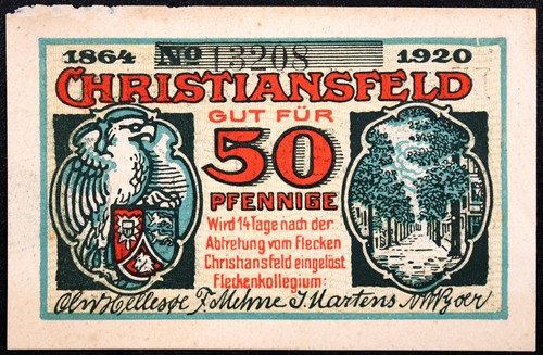 CHRISTIANSFELD / KRISTIANSFELT 1920 50 Pfennig Deutschland Dänemark Notgeld