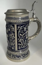 Vintage Gerz German Ceramic Beer Stein with Pewter Lid