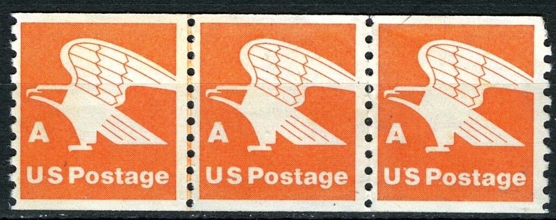 SC# 1743 - 1978-80 15¢ - "A" Rate Change - Coil Strip of 3 with Line Pair