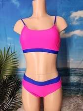 NWT Cupshe Womens Two Piece Swimsuit Size Small Colorblock Pink Blue