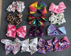 JoJo Siwa Large Hair Bows - Lot of 13 - Rainbow Unicorn Tie Dye ++ More