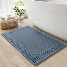 RESARE Waffle Bath Mat for Bathroom, Super Absorbent Bathroom 18" X 30", Blue