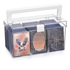 Clear Plastic Trading Card Storage Box with Carry Handle, Holds 600 