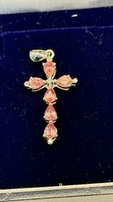 Padparadacha Sapphire And Diamond Cross Pendant Solid 9ct White Gold By Rocks&co