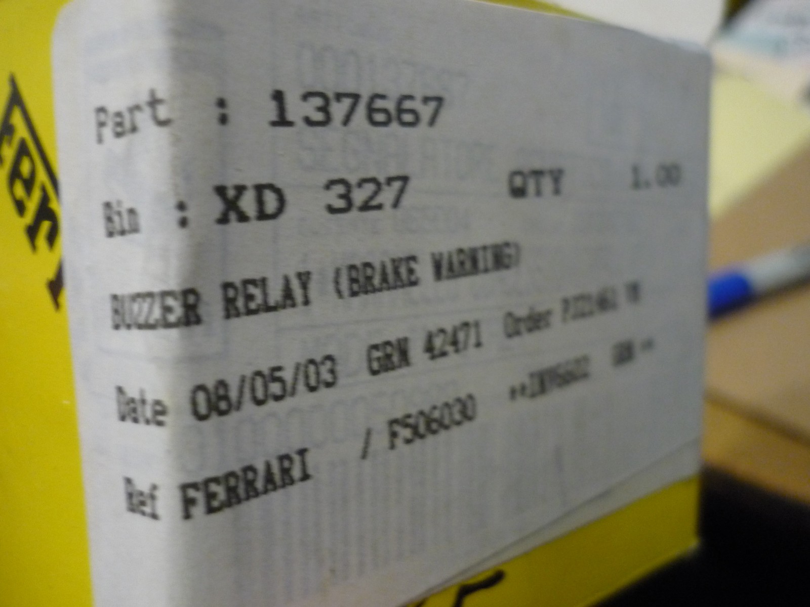 Ferrari 348,355,512,Mondial T -Buzzer Relay For Brakes Warning Light -P/N 137667