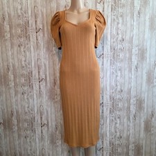 Women's Nine West Brown Ribbed Puff Sleeve Midi Dress M