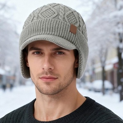 Fashion Knit Hat with Long Visors and Ear Protector Thickened Lined Baseball Hat