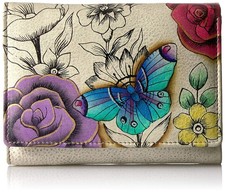 Women's Hand-Painted Genuine Leather Ladies Three Fold Wallet - Floral Paradise
