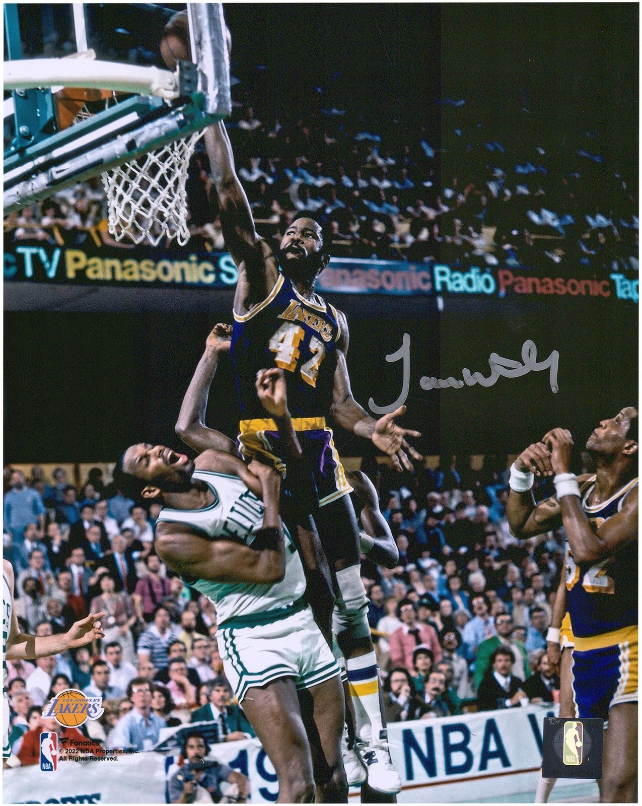 James Worthy Autographed Signed Los Angeles Lakers 8" x 10" 1984 NBA Finals Dunk Photo 