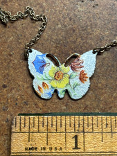 Vintage girls kids ENAMEL BUTTERFLY Pendant Necklace 16" chain