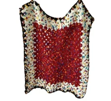 Handmade Colorful Confetti Crochet Lap 34" Square Peekaboo Blanket Throw Wall