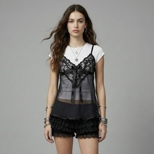 Vintage Whimsigoth Cami Top S Black Sheer Lace Fairy Coquette Tank Cinema Etoile
