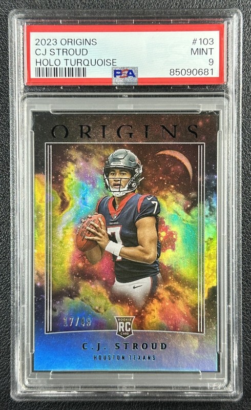 C.J. STROUD PSA 9 2023 PANINI ORIGINS #103 ROOKIE HOLO TURQUOISE RC 17/49 TEXANS