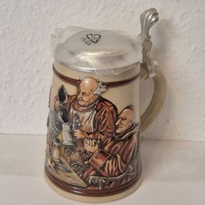 Sammler Bierkrug "M&ouml;nche am Tisch" Humpen Seidel Zinndeckel Edition K&ouml;ssinger