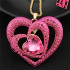 Fashion Women Rose Crystal Bling Three Hearts Love Pendant Chain Necklace Gift